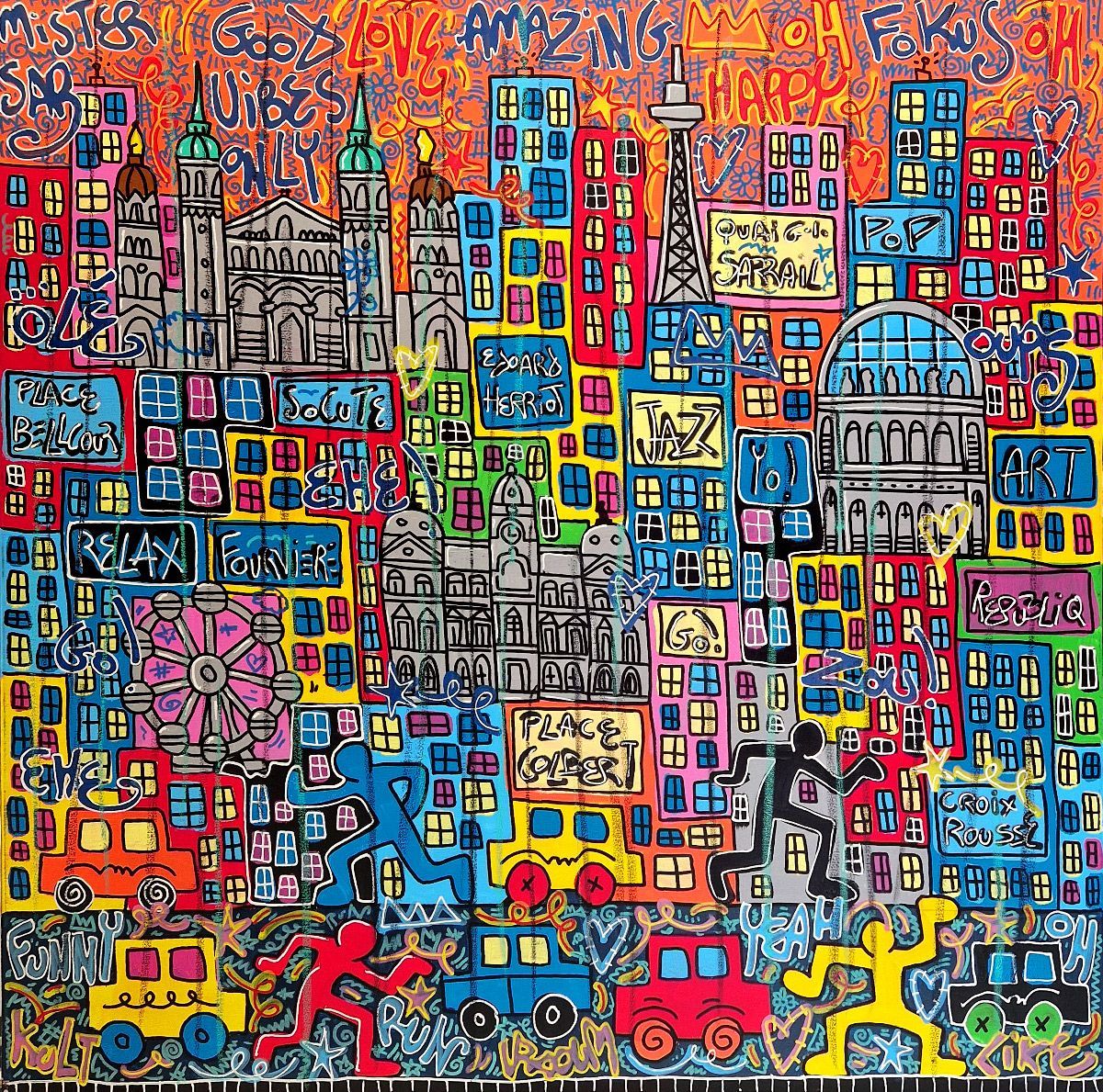 Tableau de RICO SAB a pour titre GOOD VIBES ONLY LYON style street pop art dim : RICO SABprix:950