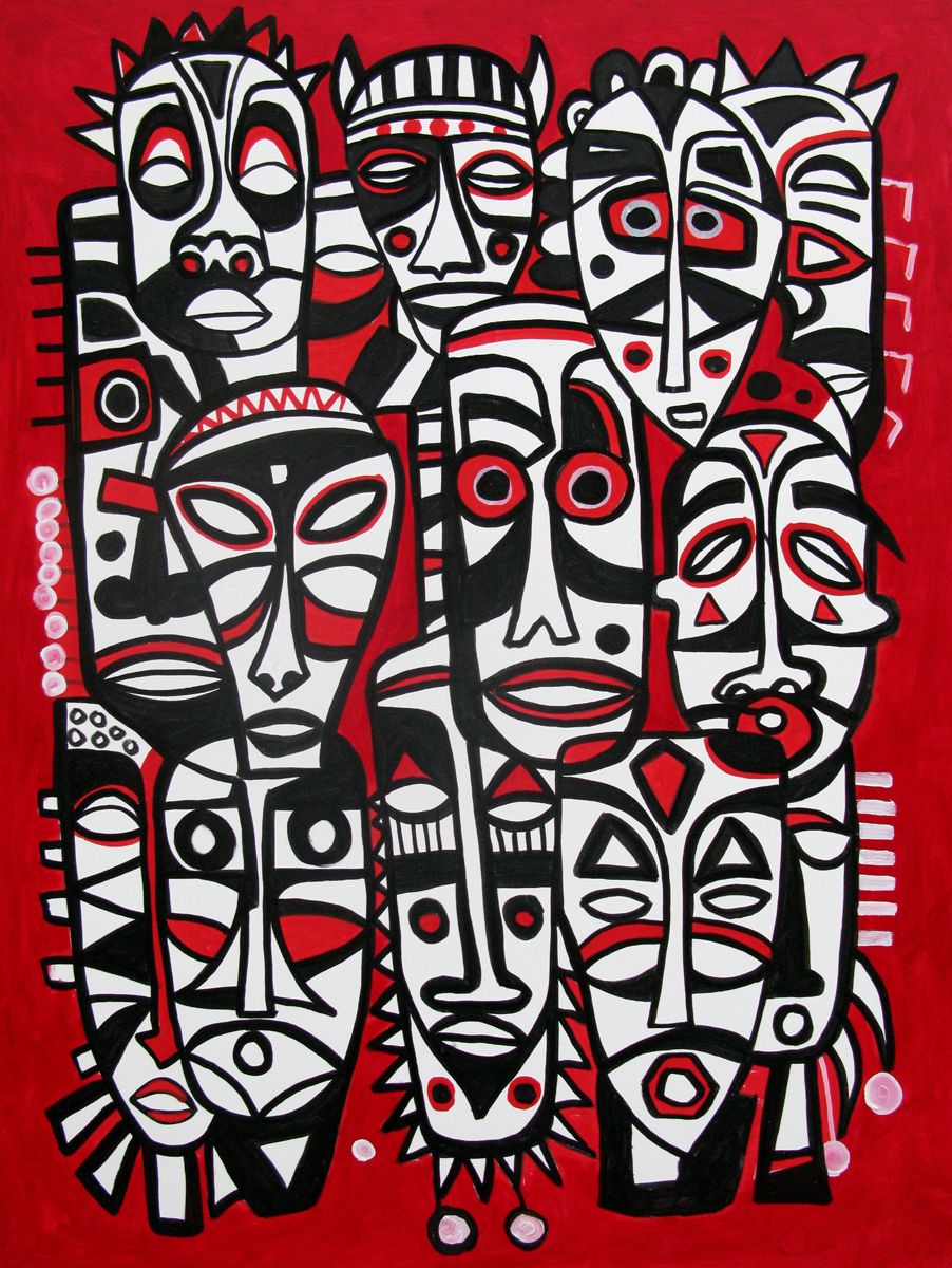Tableau de Daniel De POLIGNAC a pour titre 13 masks style graphique dim : Daniel De POLIGNACprix:950