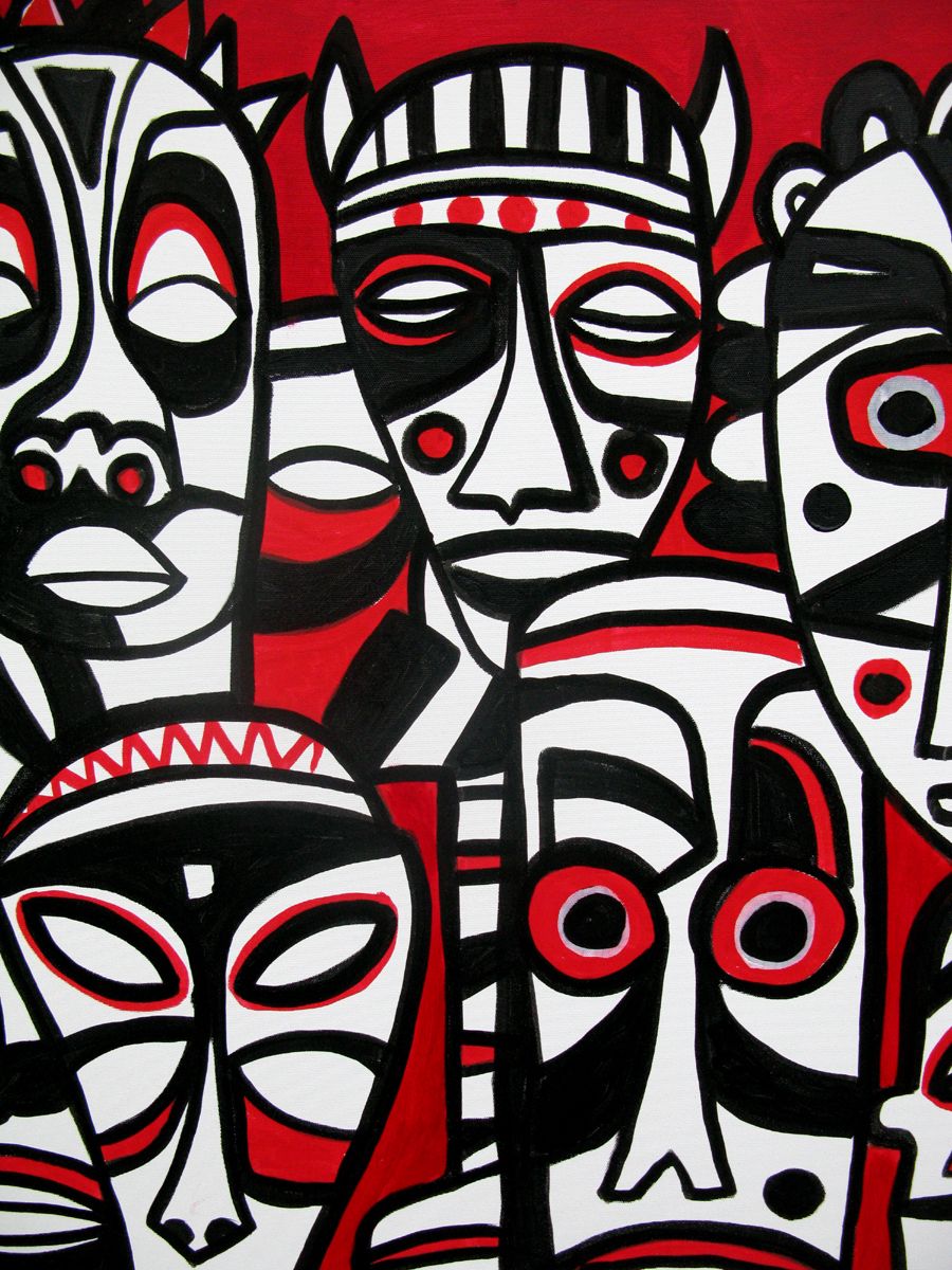 Tableau de Daniel De POLIGNAC a pour titre 13 masks style graphique dim : Daniel De POLIGNACprix:950