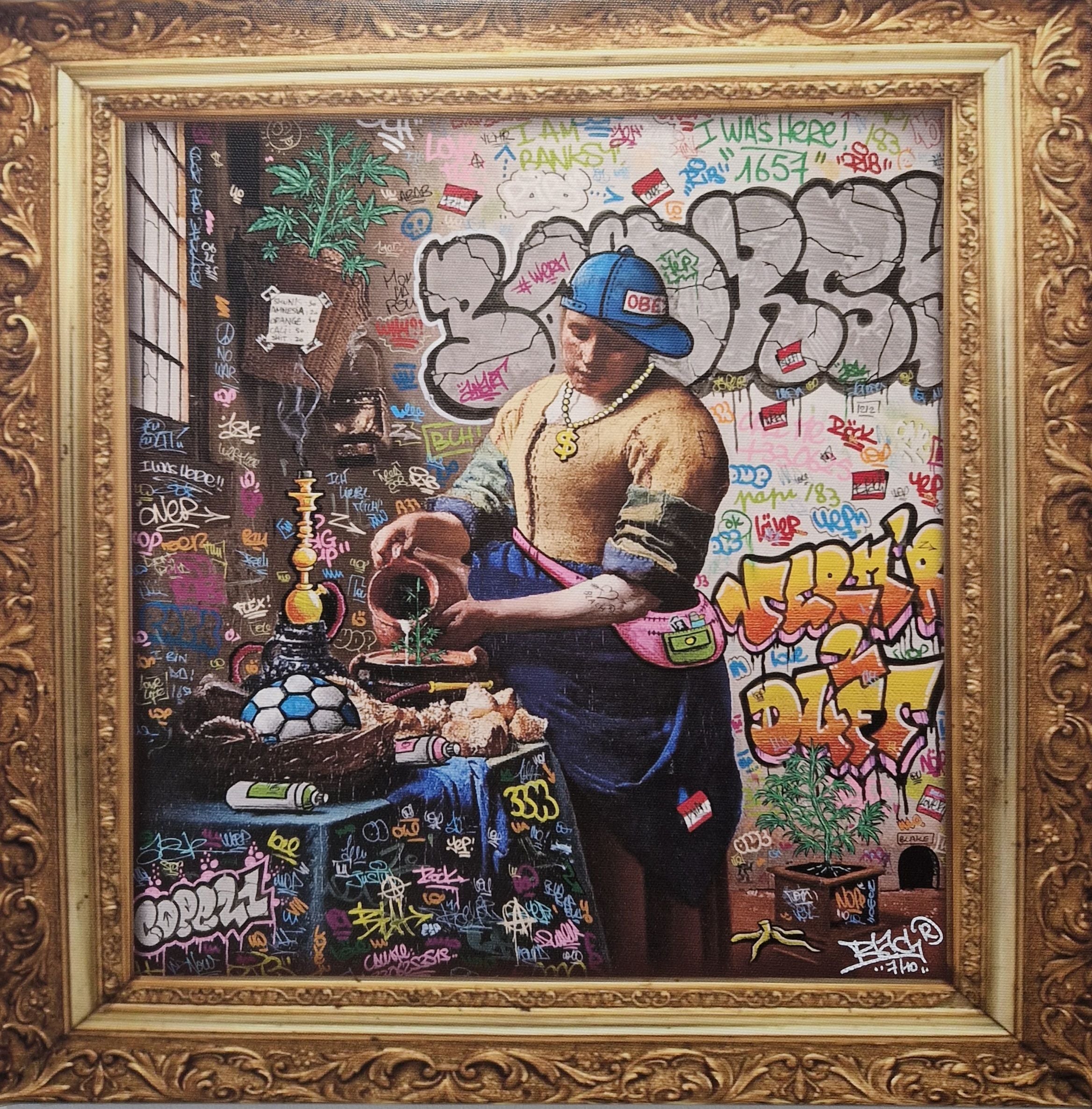Tableau de BLACH a pour titre Vermeer Weedmeid style street art dim : BLACHprix:90