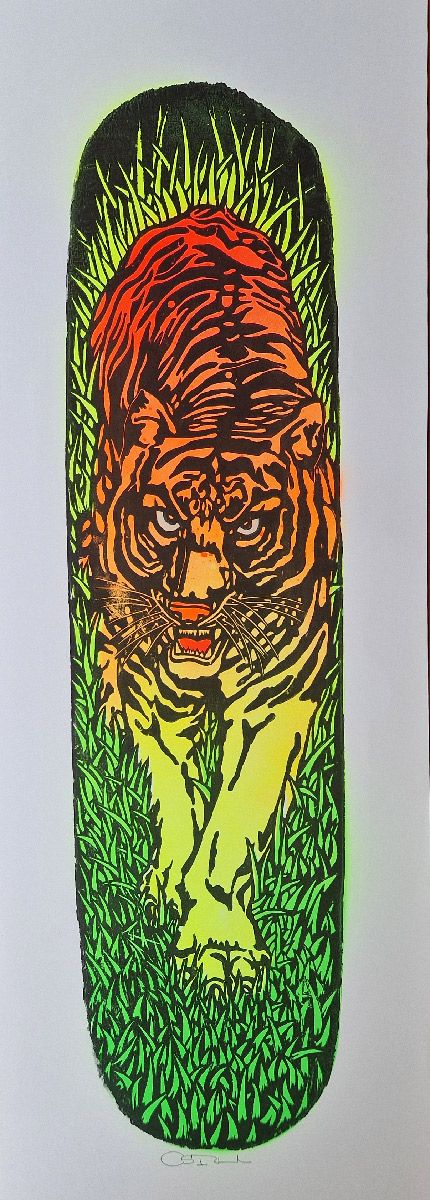 Editions d'art de OSRU a pour titre SKATE/TIGRE A PATTES JAUNE FLUO style figuratif dim : OSRUprix:70
