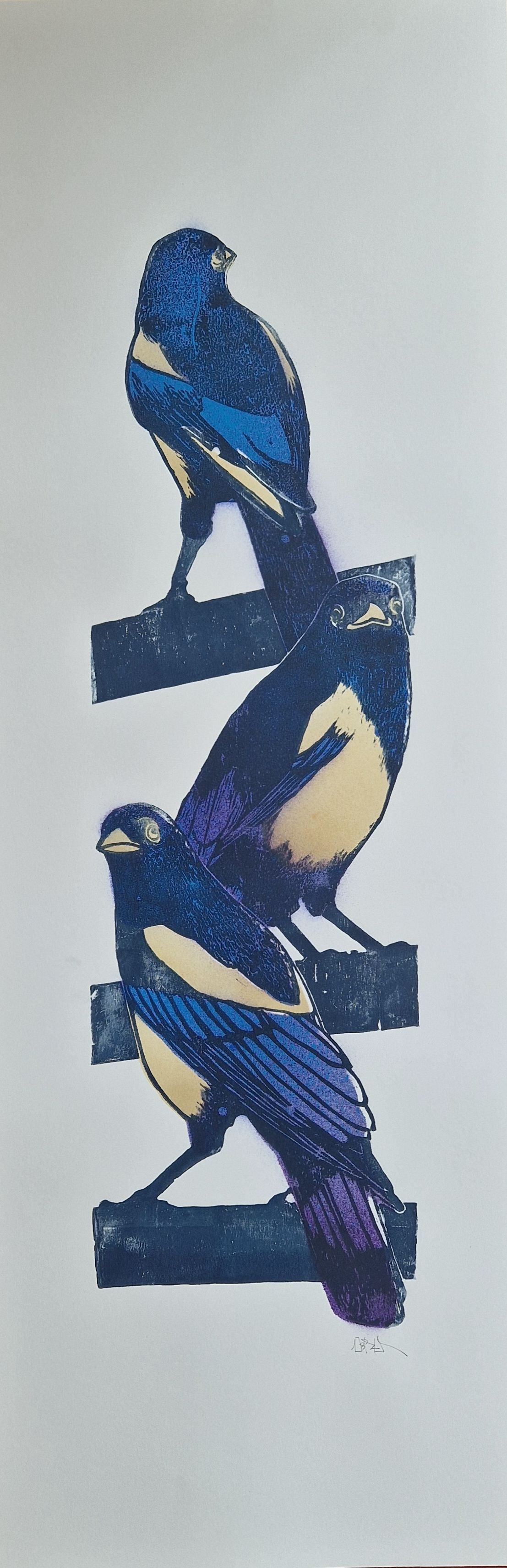 Editions d'art de OSRU a pour titre SKATE/3 PIES PAPOTENT BLEU ET BEIGE style figuratif dim : OSRUprix:70