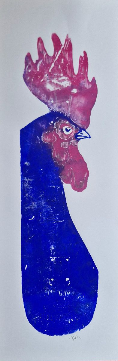 Editions d'art de OSRU a pour titre SKATE/COQ BLEU ET MAUVE style figuratif dim : OSRUprix:70