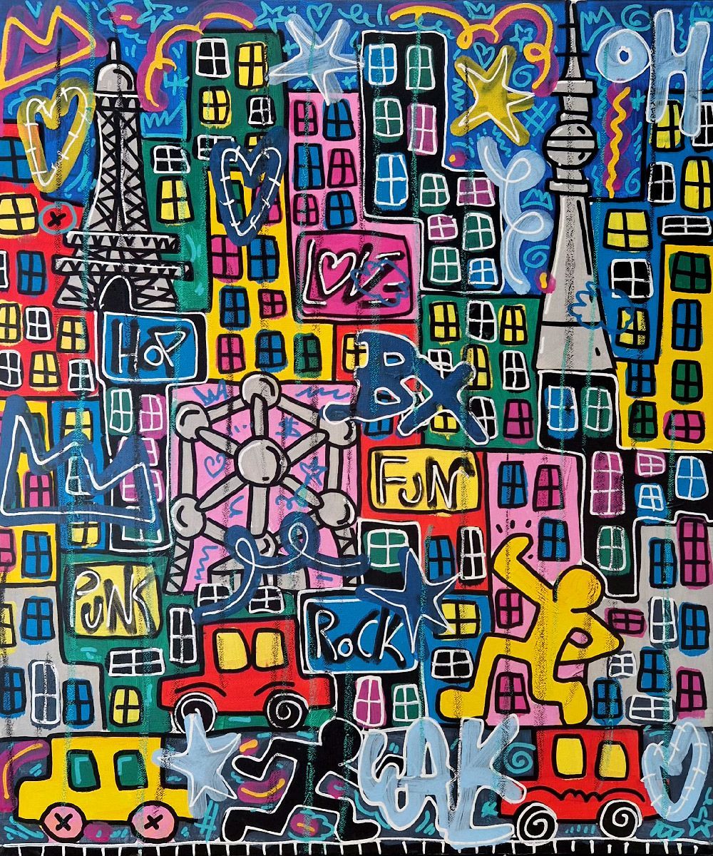 Tableau de RICO SAB a pour titre PARIS BRUXELLES BERLIN style street pop art dim : RICO SABprix:290