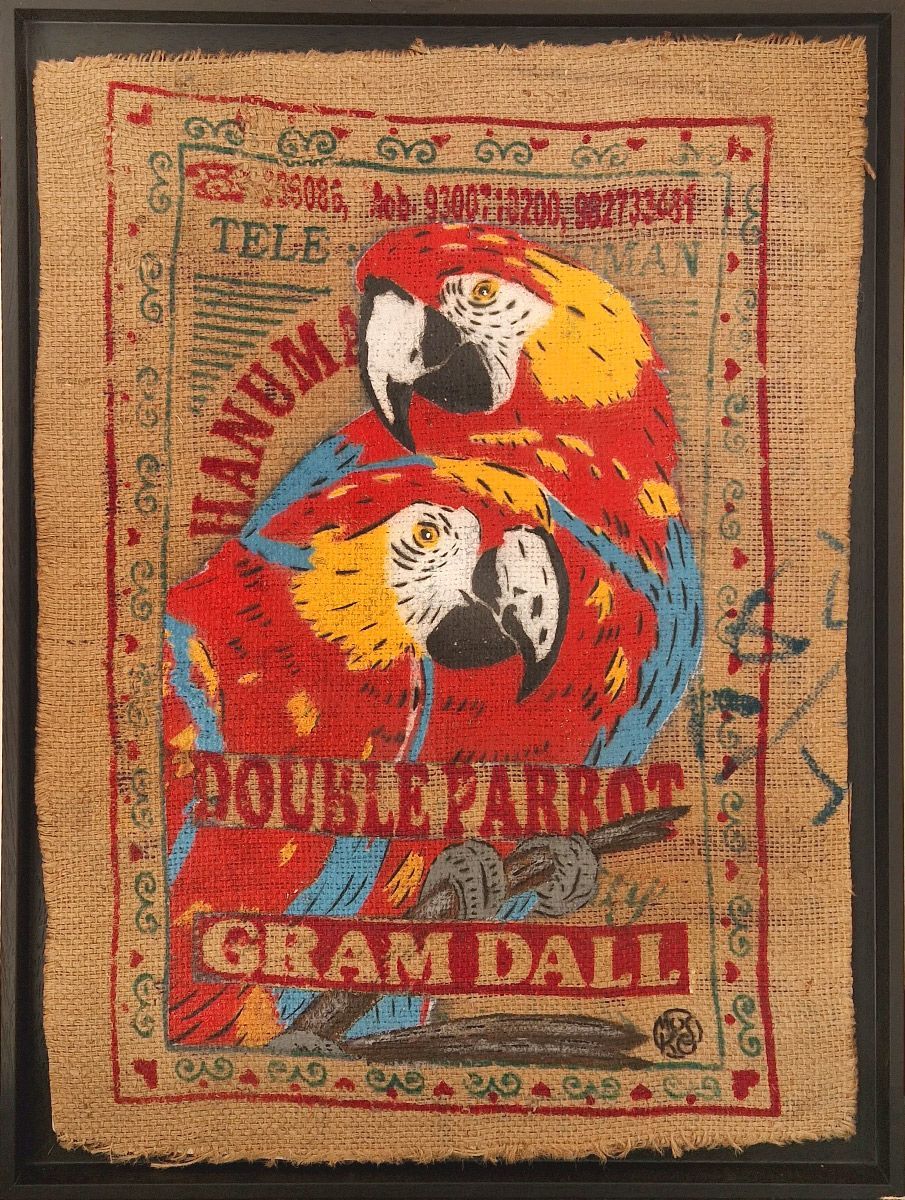 Tableau de MOSKO a pour titre Double parrot style street art dim : MOSKOprix:1600