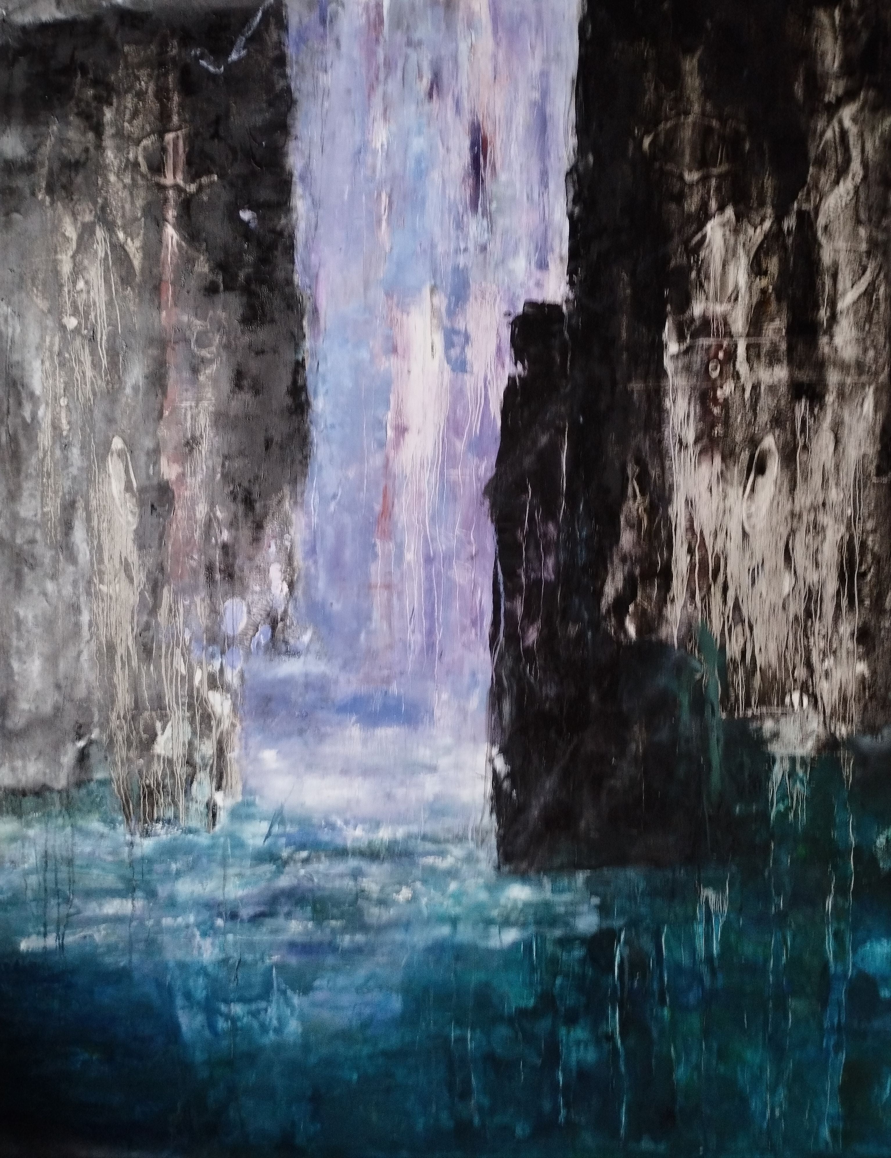 Tableau de PASCALE JACQUEMOND a pour titre Chutes d'eau style abstrait dim : PASCALE JACQUEMONDprix:1600