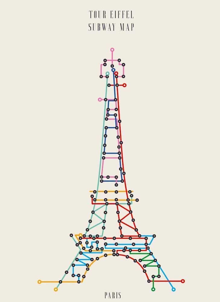 Editions d'art de GABY JOSEPHINE a pour titre SUBWAY MAP TOUR EIFFEL style figuratif dim : GABY JOSEPHINEprix:50