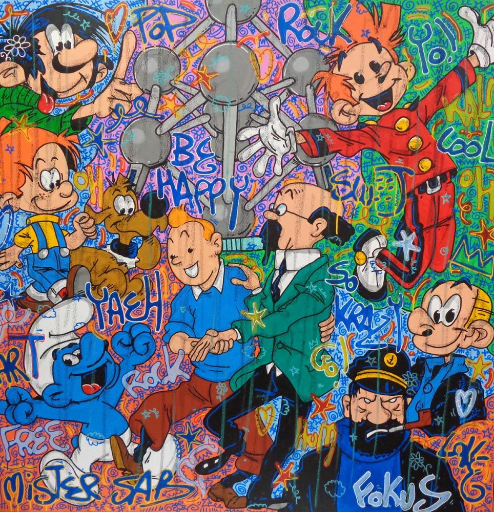 Tableau de RICO SAB a pour titre Be Happy Bx style street pop art, street art dim : RICO SABprix:1200
