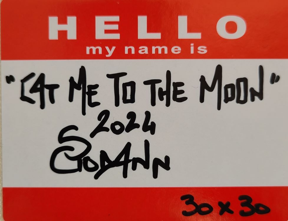 Tableau de Stephanie Godann a pour titre Cat me to the moon style street art dim : Stephanie Godannprix:300