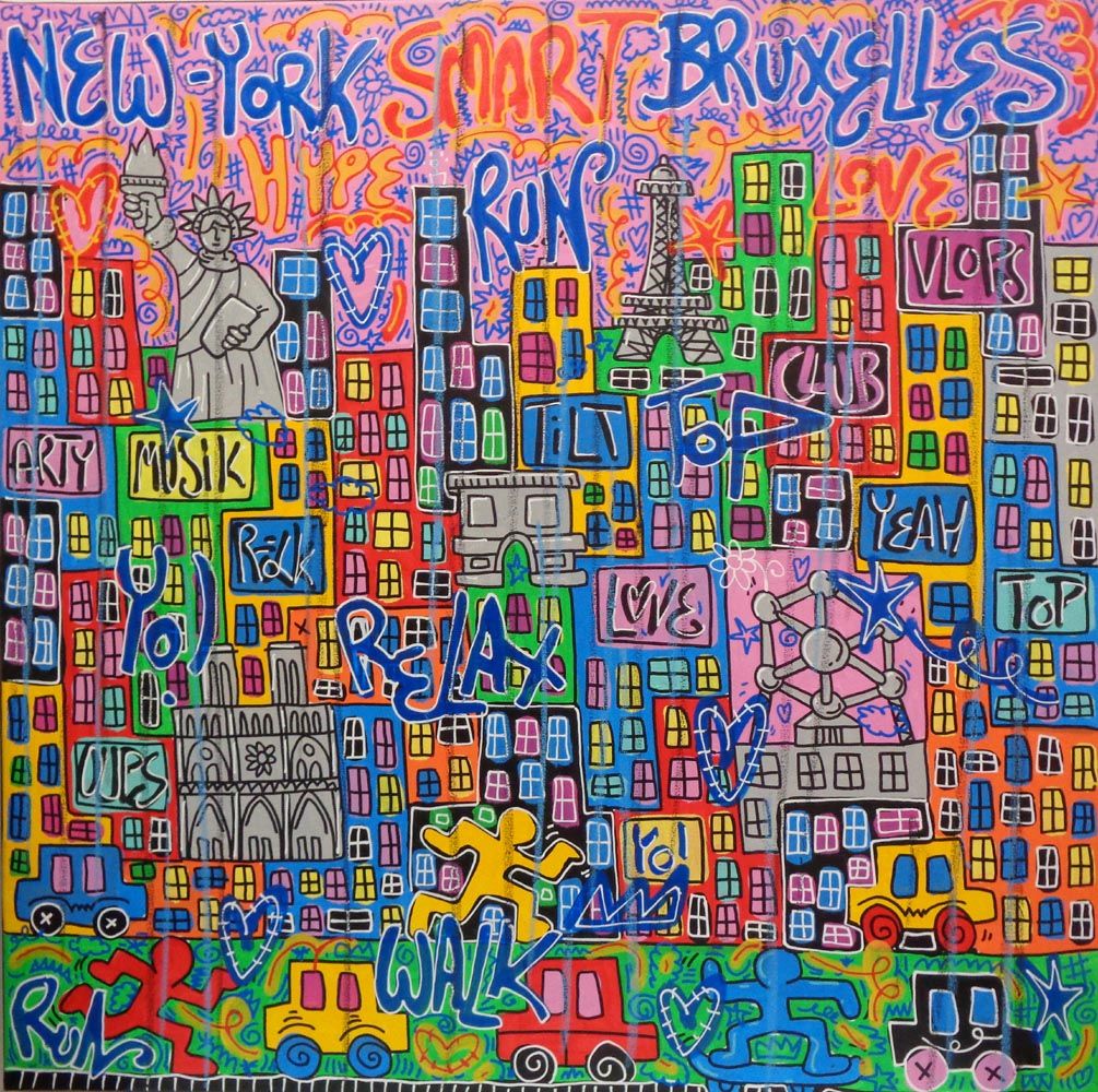 Tableau de RICO SAB a pour titre NY- PARIS-BX style street pop art, street art dim : RICO SABprix:950