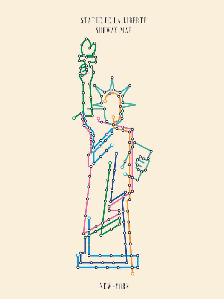 Editions d'art de GABY JOSEPHINE a pour titre SUBWAY MAP STATUE LIBERTE style figuratif dim : GABY JOSEPHINEprix:50