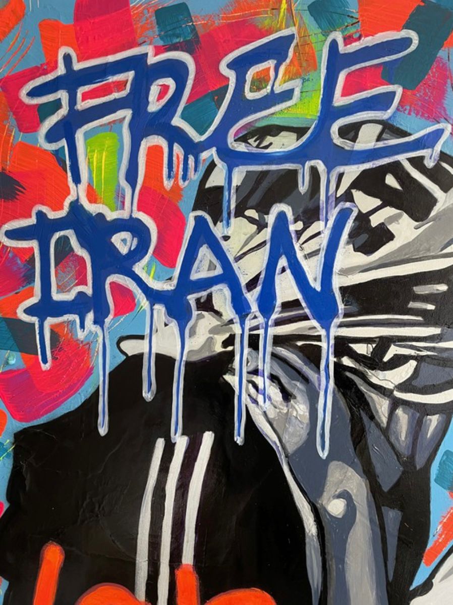 Tableau de SARA CHELOU a pour titre Free Iran style street pop art dim : SARA CHELOUprix:890