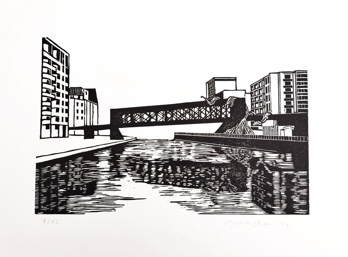 Editions d'art de JULIA CHAUSSON a pour titre CANAL DE L'OURCQ style figuratif dim : JULIA CHAUSSONprix:200