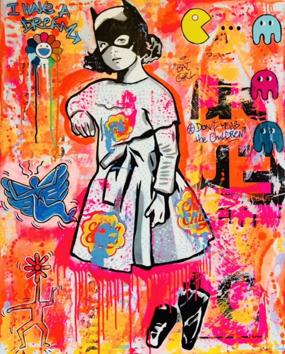 Tableau de SARA CHELOU a pour titre Bat Girl style street pop art dim : SARA CHELOUprix:890