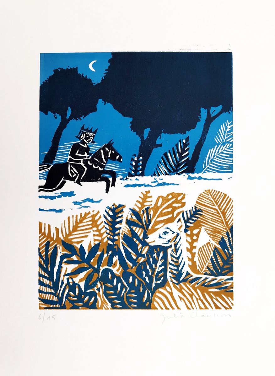 Editions d'art de JULIA CHAUSSON a pour titre LE ROI RENARD style figuratif dim : JULIA CHAUSSONprix:130