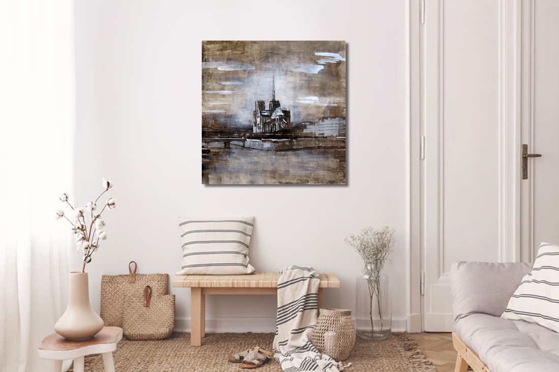 Tableau de ADRIEN FAVEAU a pour titre NOTRE DAME MONOCHROME style figuratif dim : ADRIEN FAVEAUprix:2500