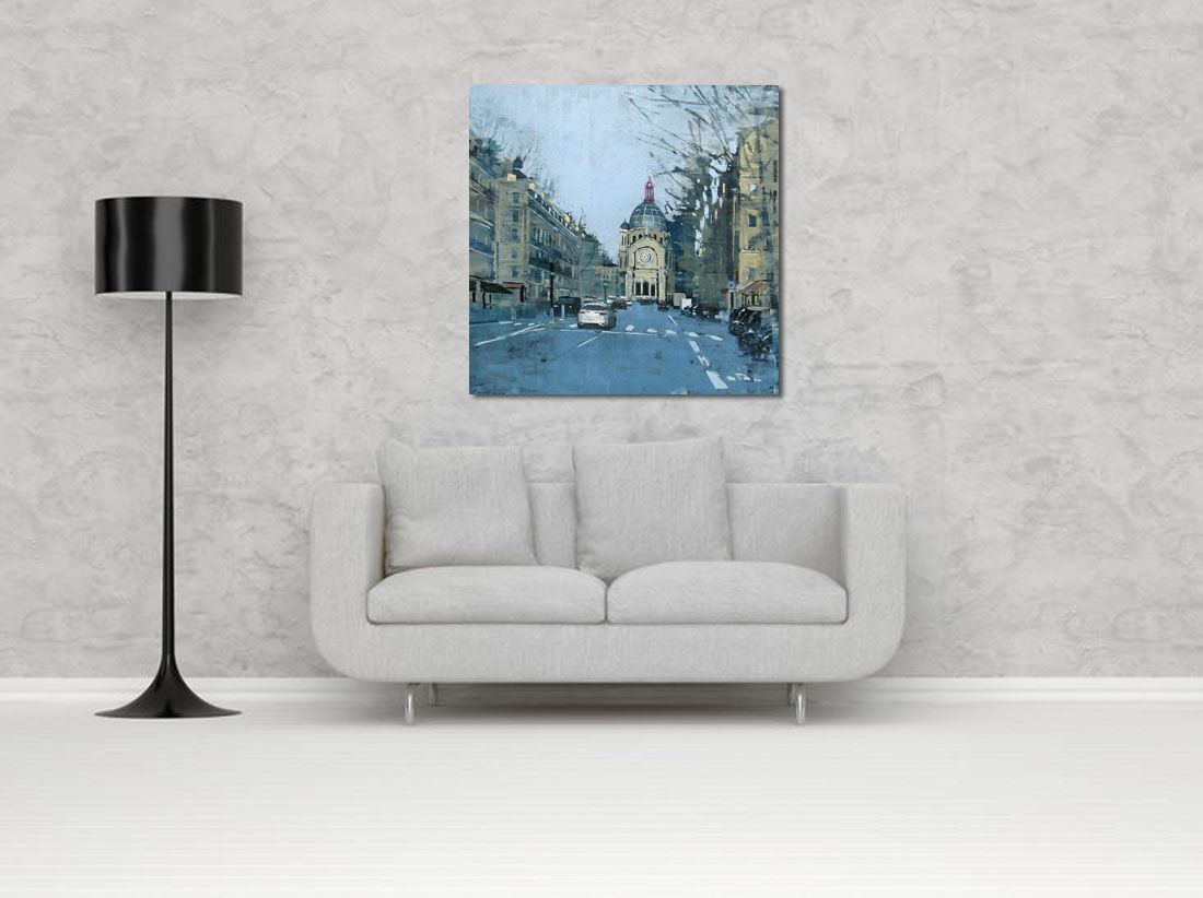 Tableau de ADRIEN FAVEAU a pour titre BOULEVARD MALESHERBES BLUETE style figuratif dim : ADRIEN FAVEAUprix:2500