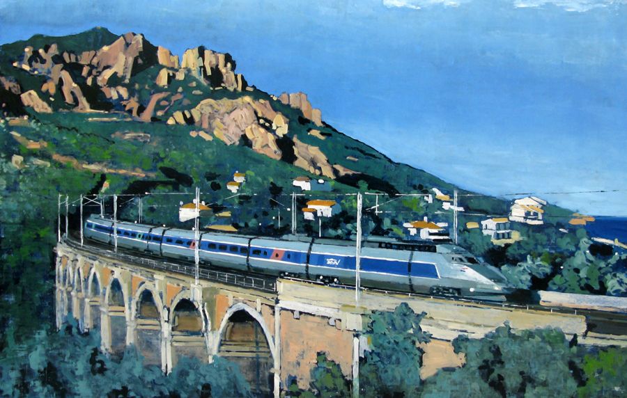 Tableau de ADRIEN FAVEAU a pour titre VACANCES À ST RAPHAEL style figuratif dim : ADRIEN FAVEAUprix:2500