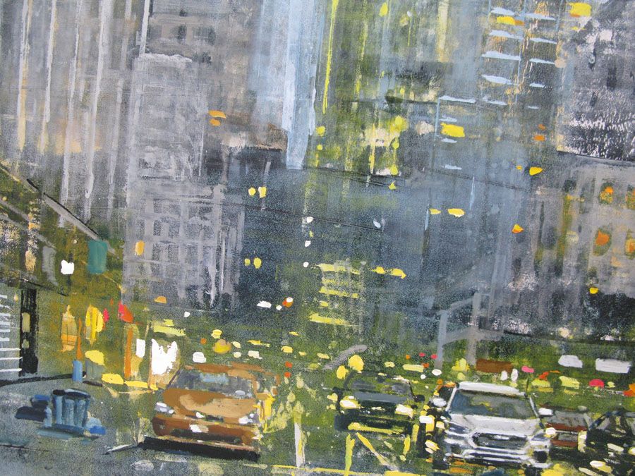 Tableau de ADRIEN FAVEAU a pour titre DOWNTOWN LIGHTS style figuratif dim : ADRIEN FAVEAUprix:2500