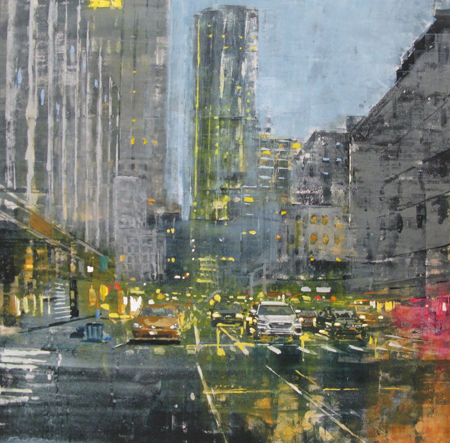 Tableau de ADRIEN FAVEAU a pour titre DOWNTOWN LIGHTS style figuratif dim : ADRIEN FAVEAUprix:2500