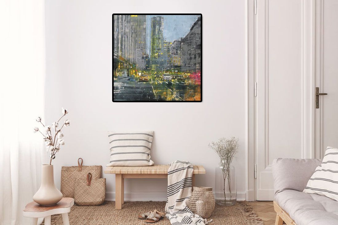 Tableau de ADRIEN FAVEAU a pour titre DOWNTOWN LIGHTS style figuratif dim : ADRIEN FAVEAUprix:2500
