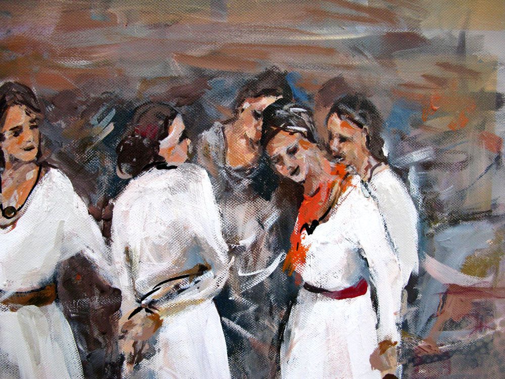 Tableau de ARANCHA TEJEDOR a pour titre BEIGE 8 FEMMES style figuratif dim : ARANCHA TEJEDORprix: