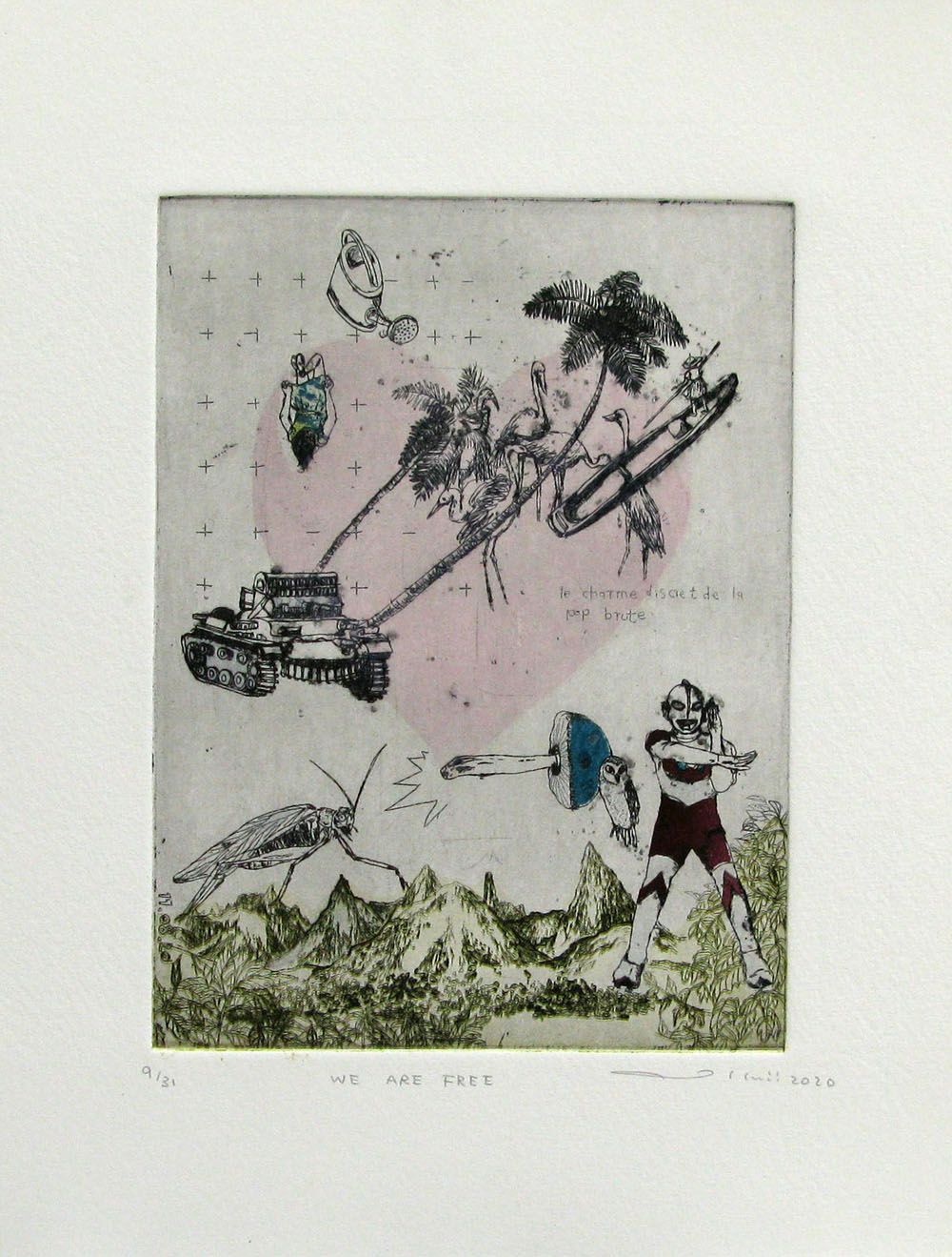 Dessin de ATSUKO ISHII a pour titre WE ARE FREE style figuratif dim : ATSUKO ISHIIprix:130