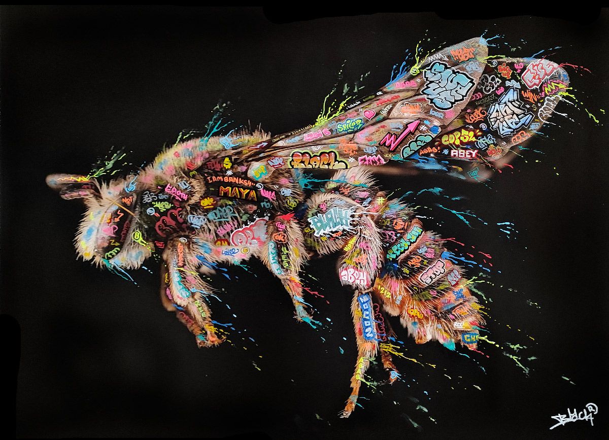 Tableau de BLACH a pour titre Abeille style graffiti, street art dim : BLACHprix:550