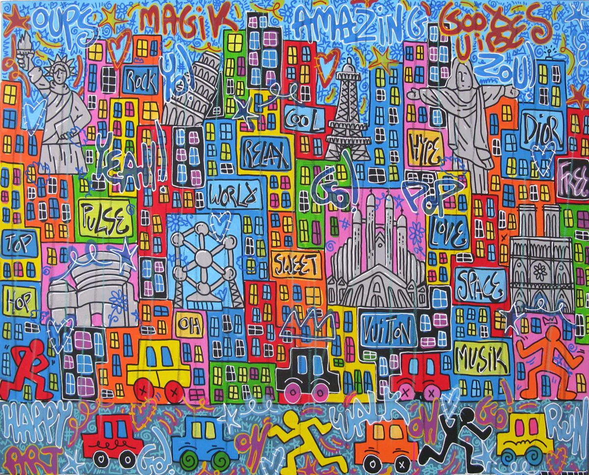 Tableau de RICO SAB a pour titre Amazing World style street pop art, street art dim : RICO SABprix:1350