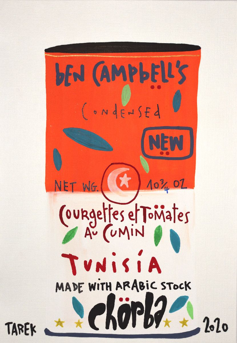 Dessin de TAREK a pour titre BEN Campbell's - Courgettes et tomates au cumin style graphique dim : TAREKprix:135