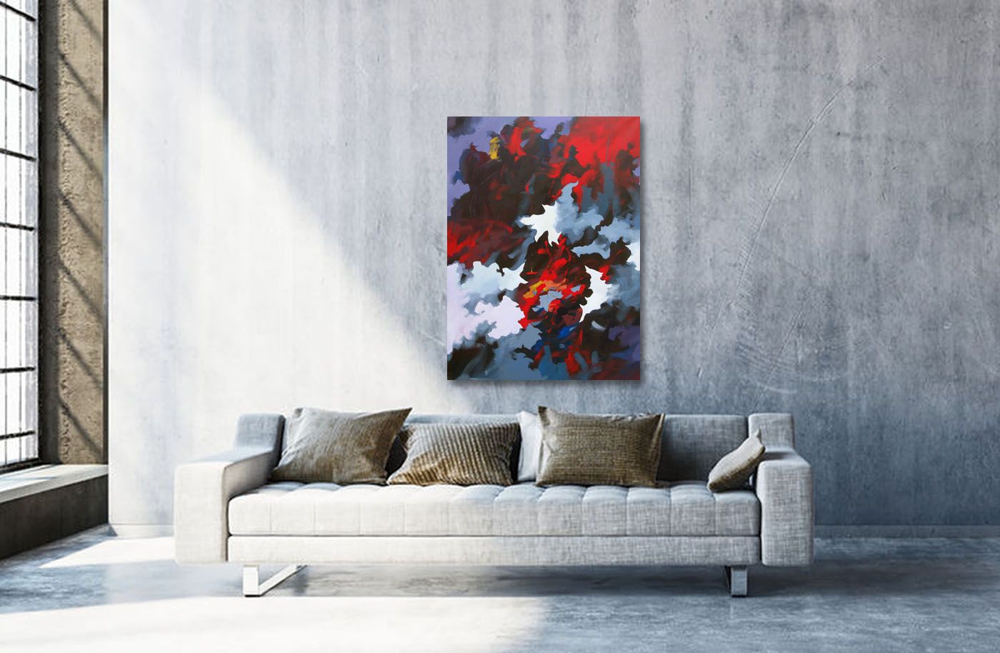 Tableau de BRUNEAU a pour titre LA BESTE style abstrait dim : BRUNEAUprix: