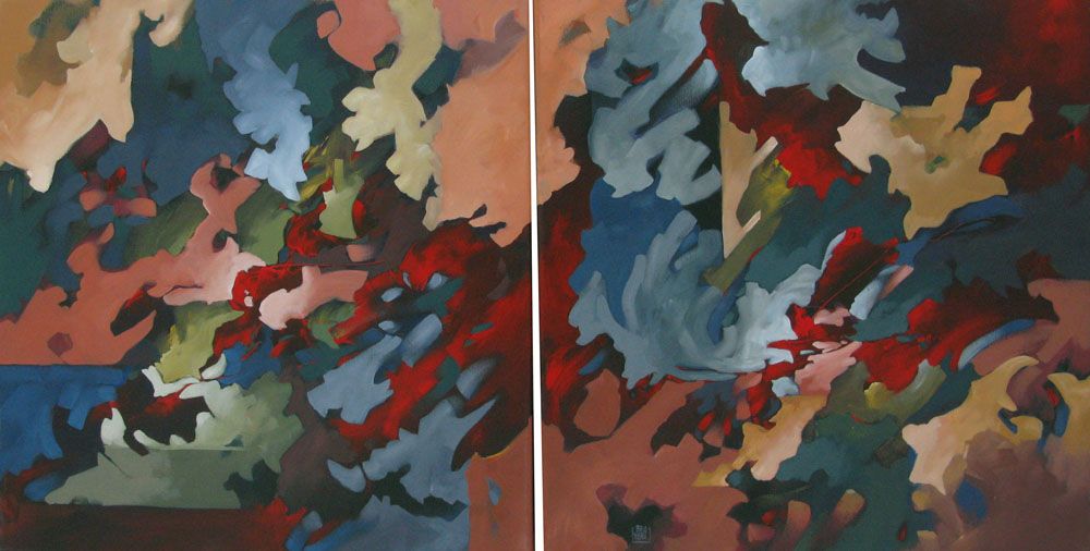 Tableau de BRUNEAU a pour titre PEINTURE ABSTRAITE 37 - DYPTIQUE style abstrait dim : BRUNEAUprix:600
