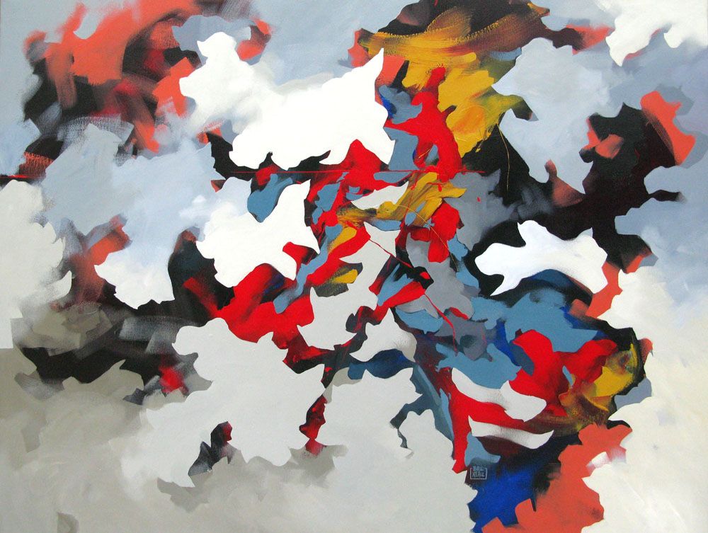 Tableau de BRUNEAU a pour titre TOMBE DU CIEL style abstrait dim : BRUNEAUprix:700