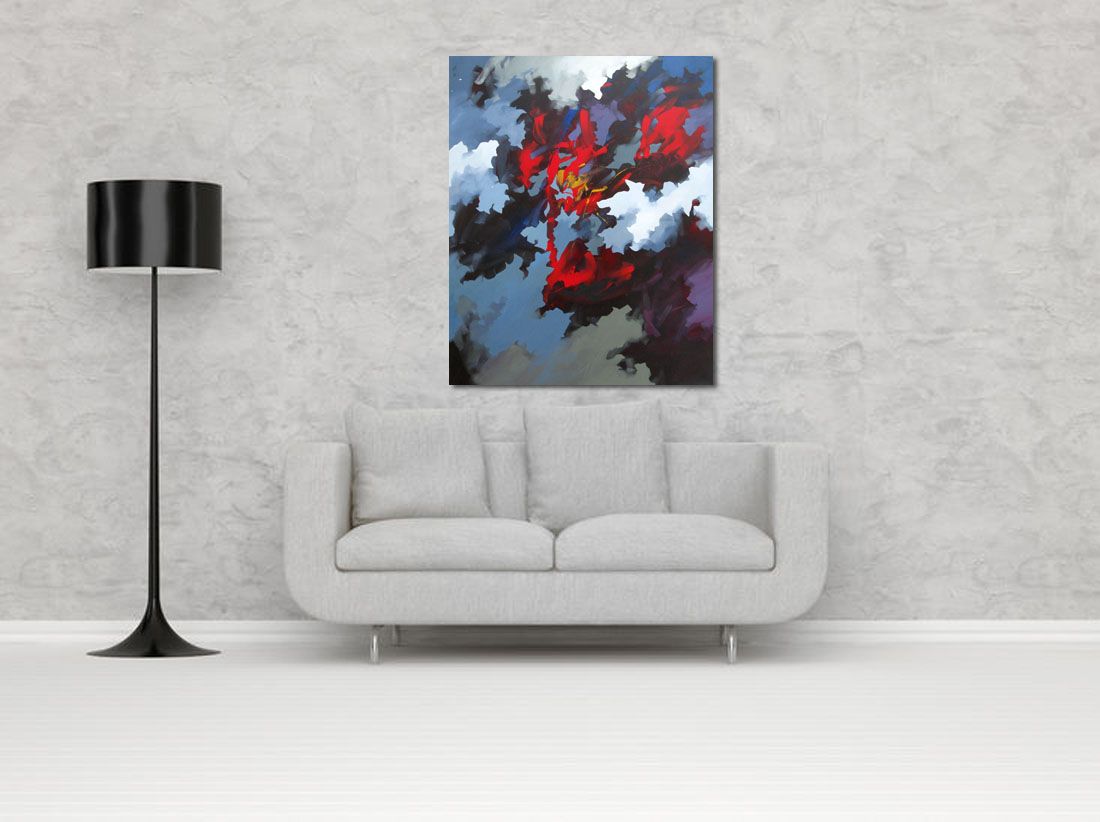 Tableau de BRUNEAU a pour titre L'OISEAU DE FEU style abstrait dim : BRUNEAUprix: