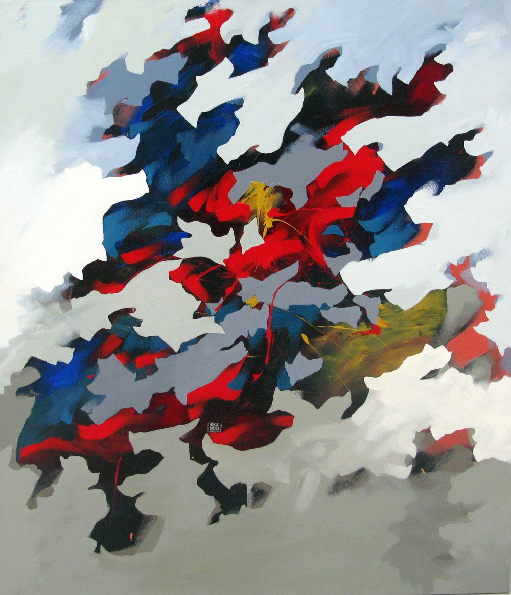 Tableau de BRUNEAU a pour titre AU COEUR DES NUAGES style abstrait dim : BRUNEAUprix: