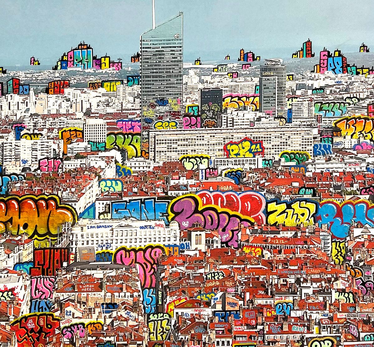 Tableau de BLACH a pour titre Lyon carré XL style graffiti, street art dim : BLACHprix:950