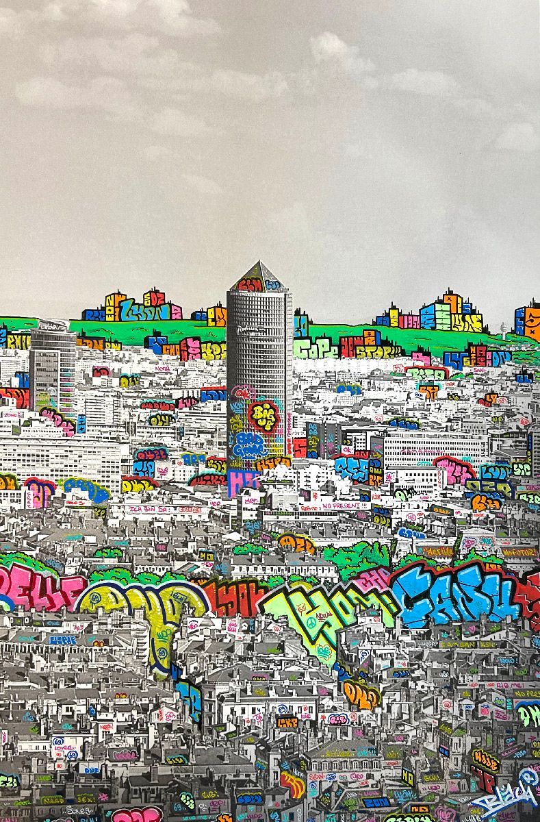 Tableau de BLACH a pour titre Lyon colorfull XL style graffiti, street art dim : BLACHprix:950