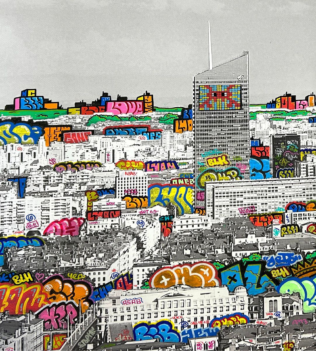 Tableau de BLACH a pour titre Lyon colorfull XL style graffiti, street art dim : BLACHprix:950