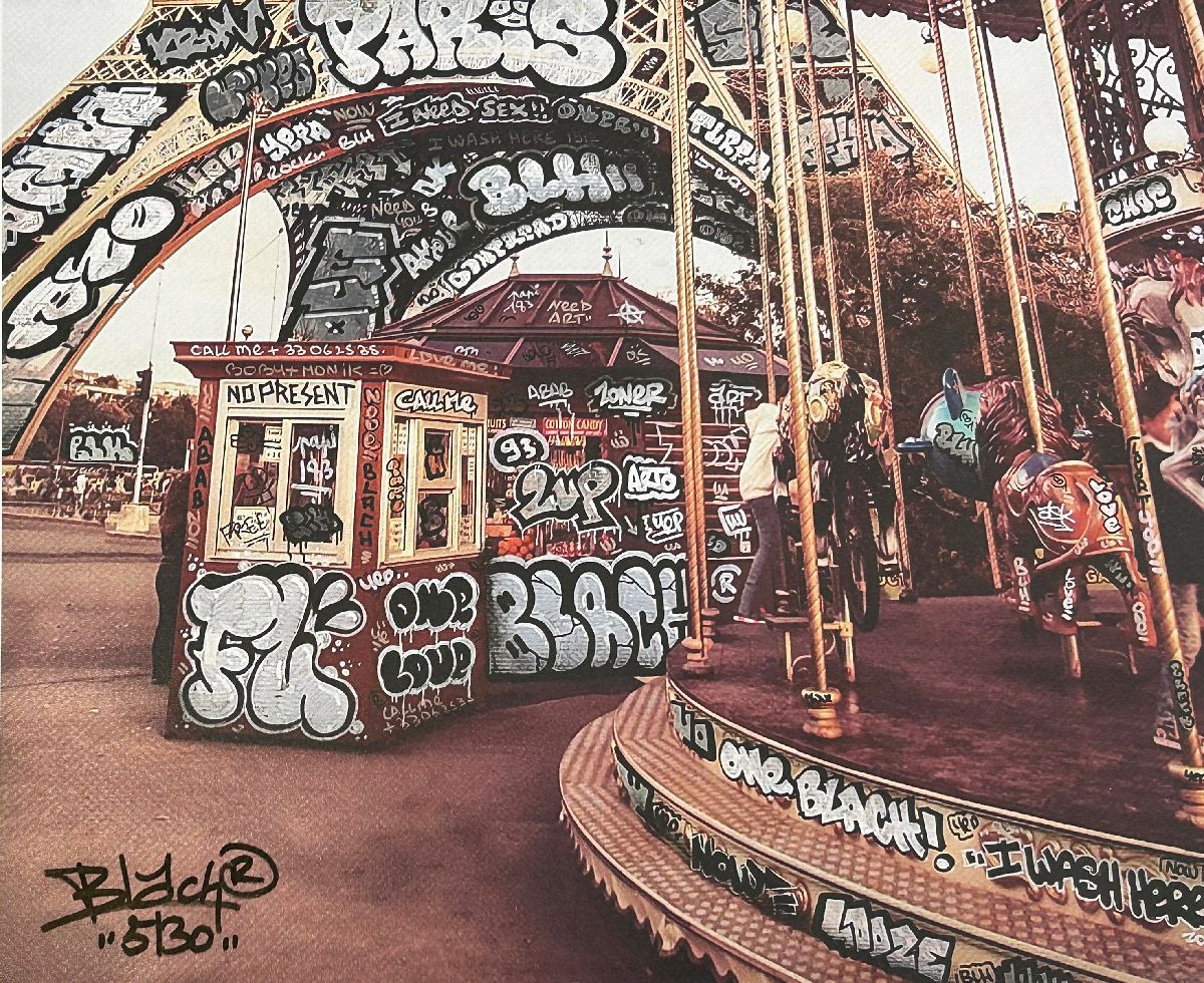 Editions d'art de BLACH a pour titre Tour Eiffel et le Manège style graffiti, street art dim : BLACHprix:160