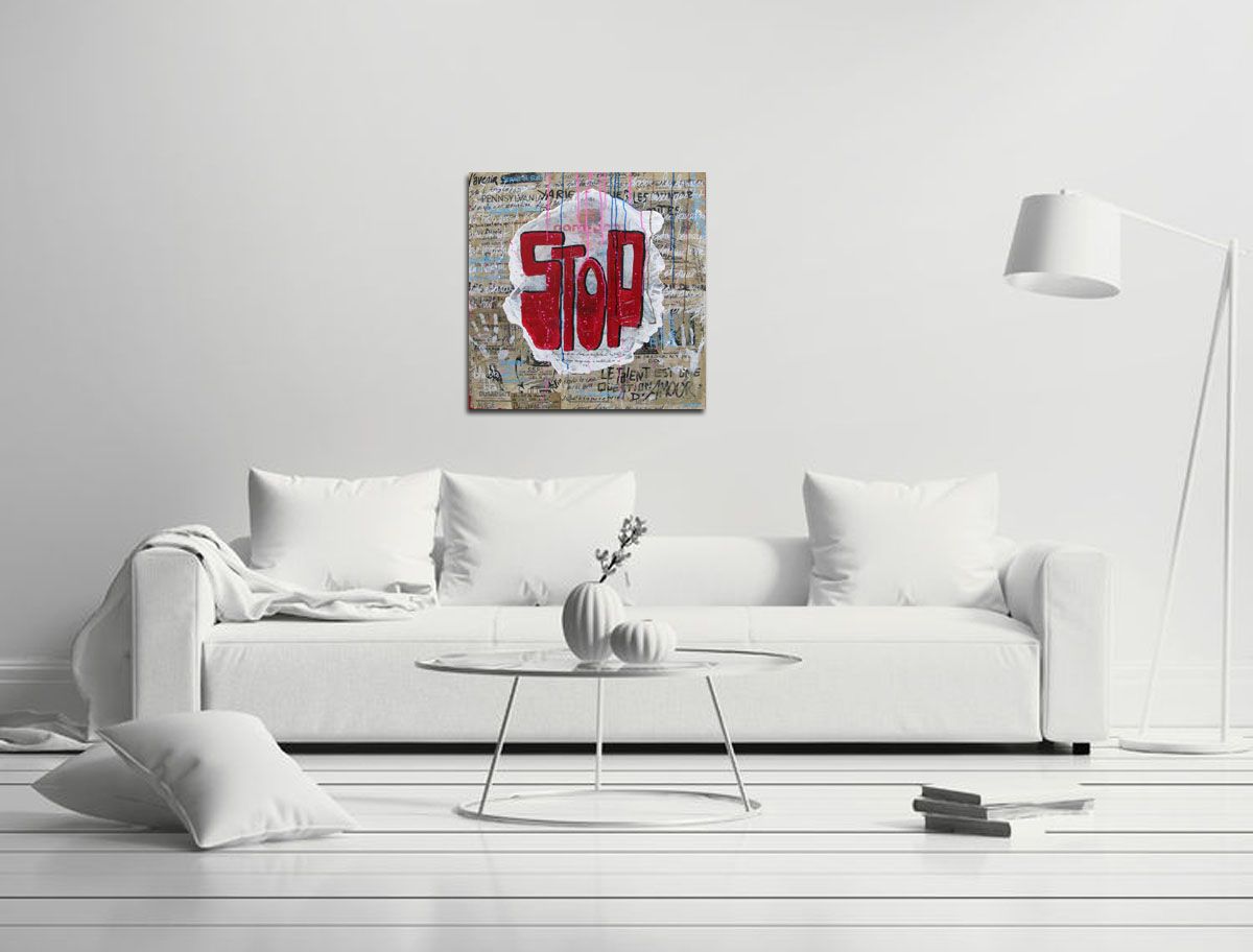 Tableau de CACOU a pour titre STOP style graphique dim : CACOUprix: