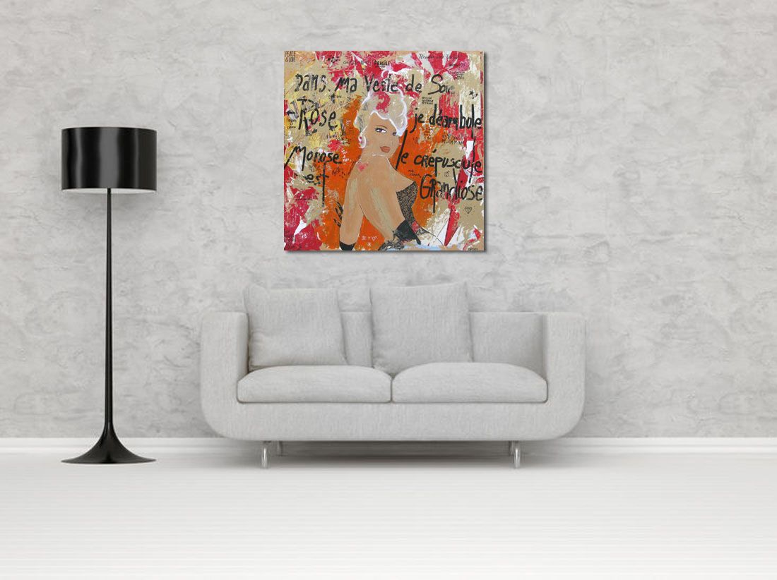 Tableau de CACOU a pour titre DANS MA VESTE DE SOIE ROSE... style no dim : CACOUprix:850