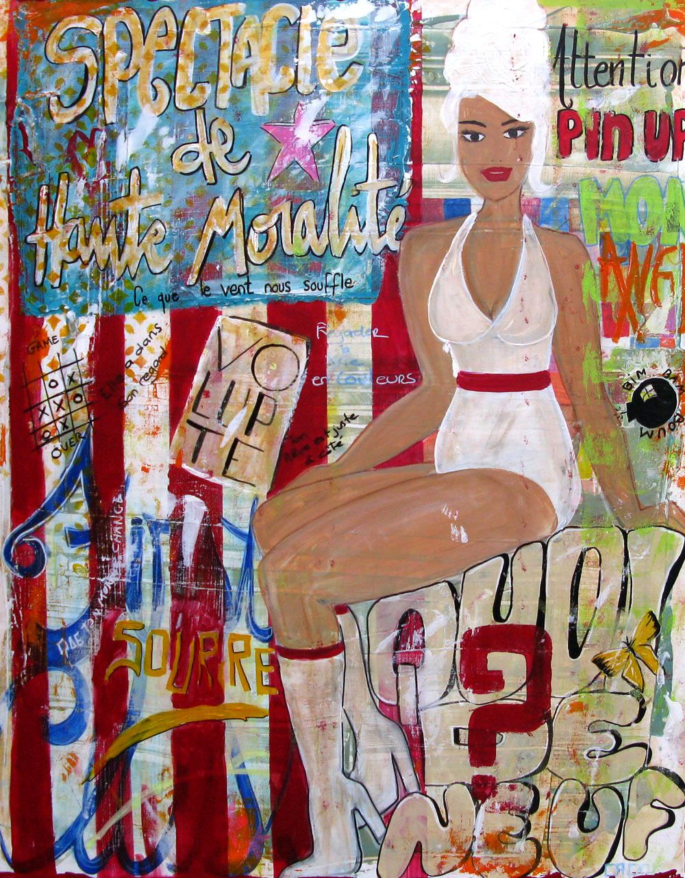 Tableau de CACOU a pour titre ATTENTION PIN UP style figuratif dim : CACOUprix:700