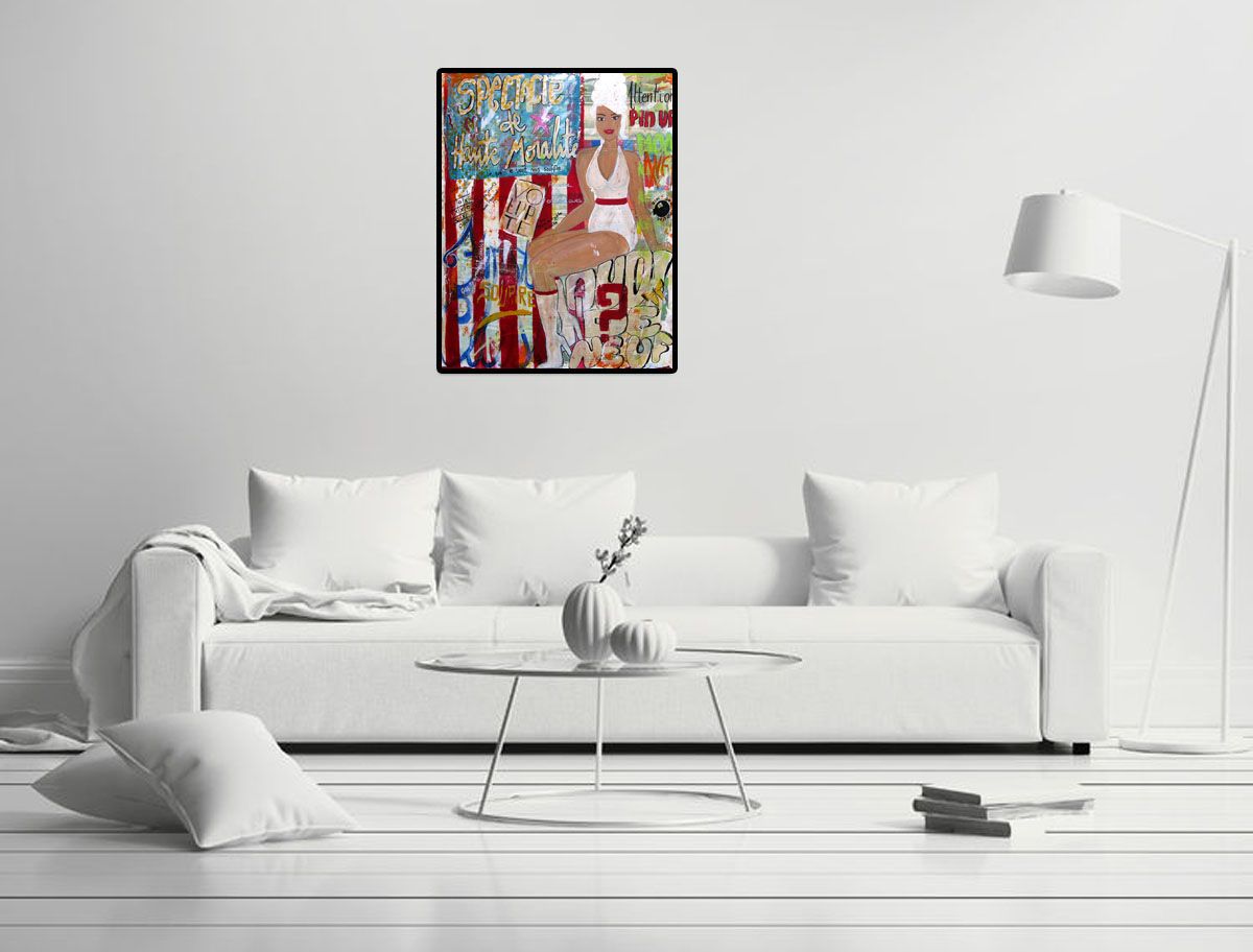 Tableau de CACOU a pour titre ATTENTION PIN UP style figuratif dim : CACOUprix:700