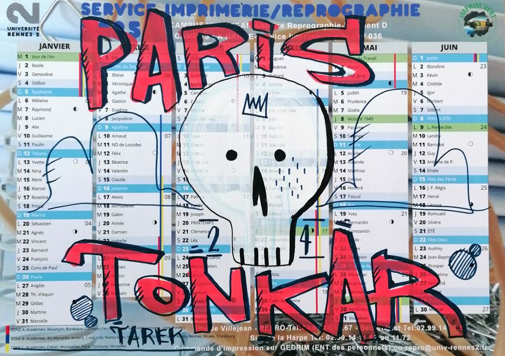 Dessin de TAREK a pour titre Calendrier Paris Tonkar style graphique, graffiti dim : TAREKprix:130