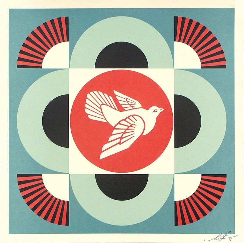 Editions d'art de OBEY : SHEPARD FAIREY a pour titre COLOMBE GÉOMÉTRIQUE -BLUE style street art, graphique dim : OBEY : SHEPARD FAIREY prix:80