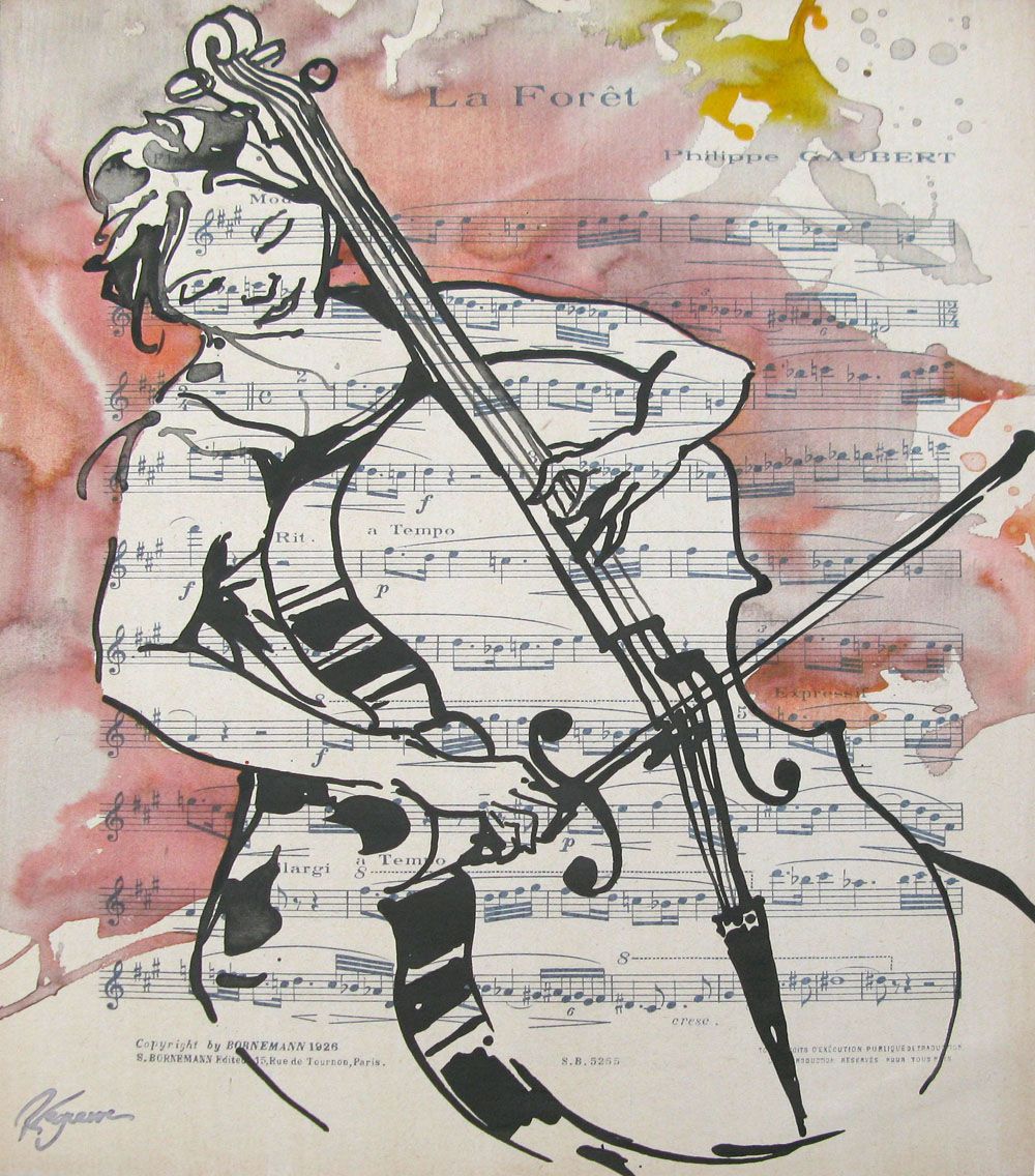 Dessin de CYRIL REGUERRE a pour titre MUSICIENNE ROUGE style figuratif dim : CYRIL REGUERREprix:90