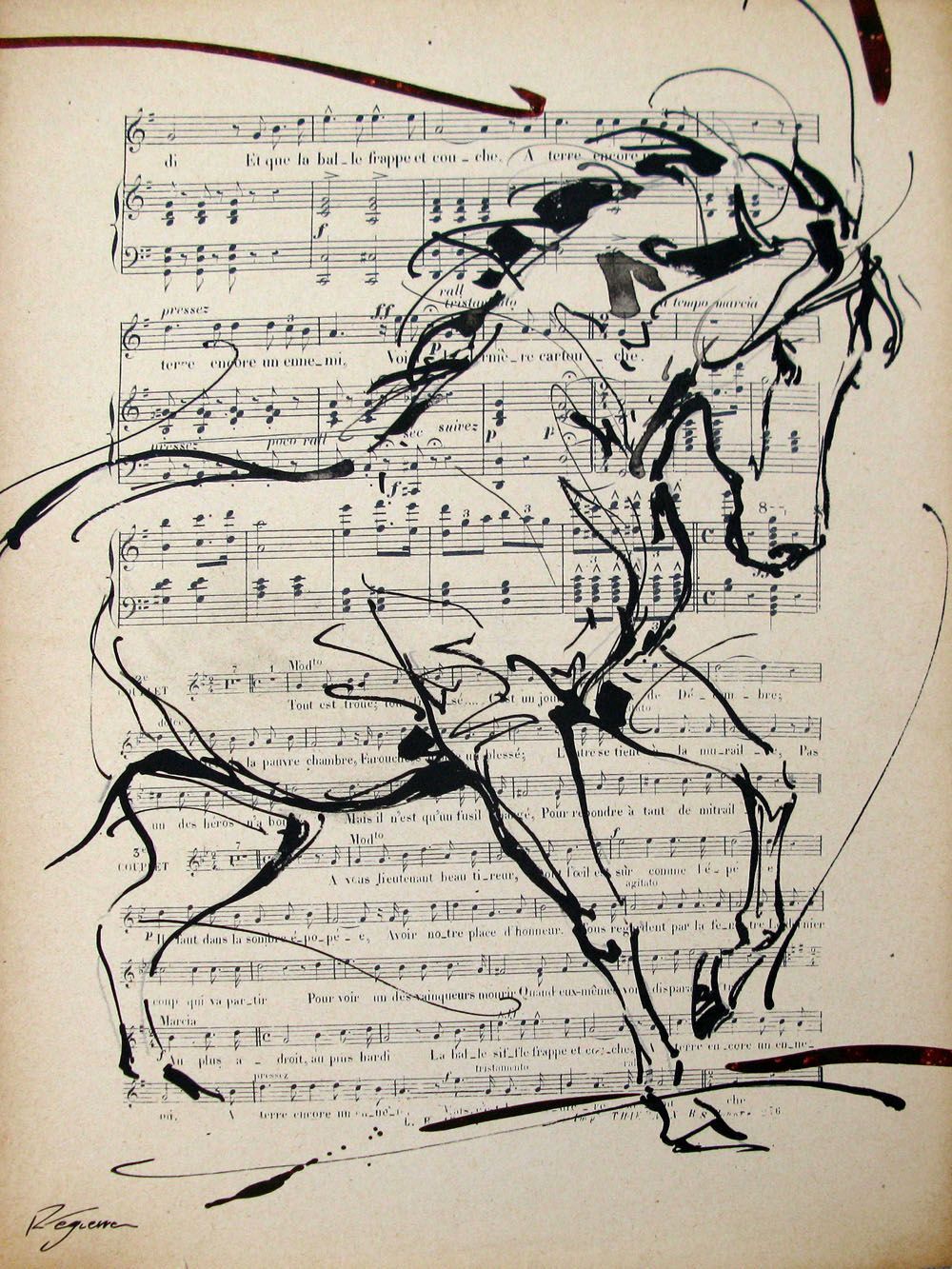 Dessin de CYRIL REGUERRE a pour titre CHEVAL NOIR style figuratif dim : CYRIL REGUERREprix:90