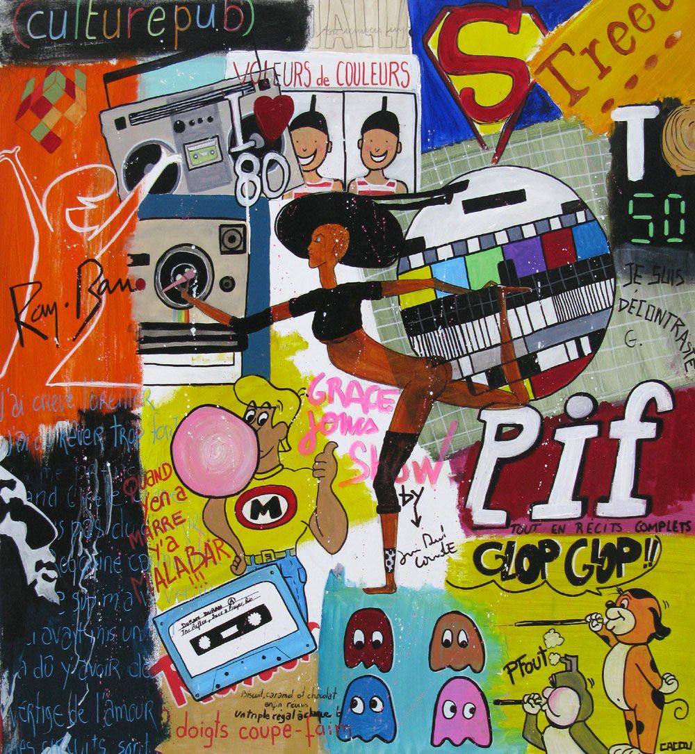 Tableau de CACOU a pour titre I love 80 style graphique dim : CACOUprix:850