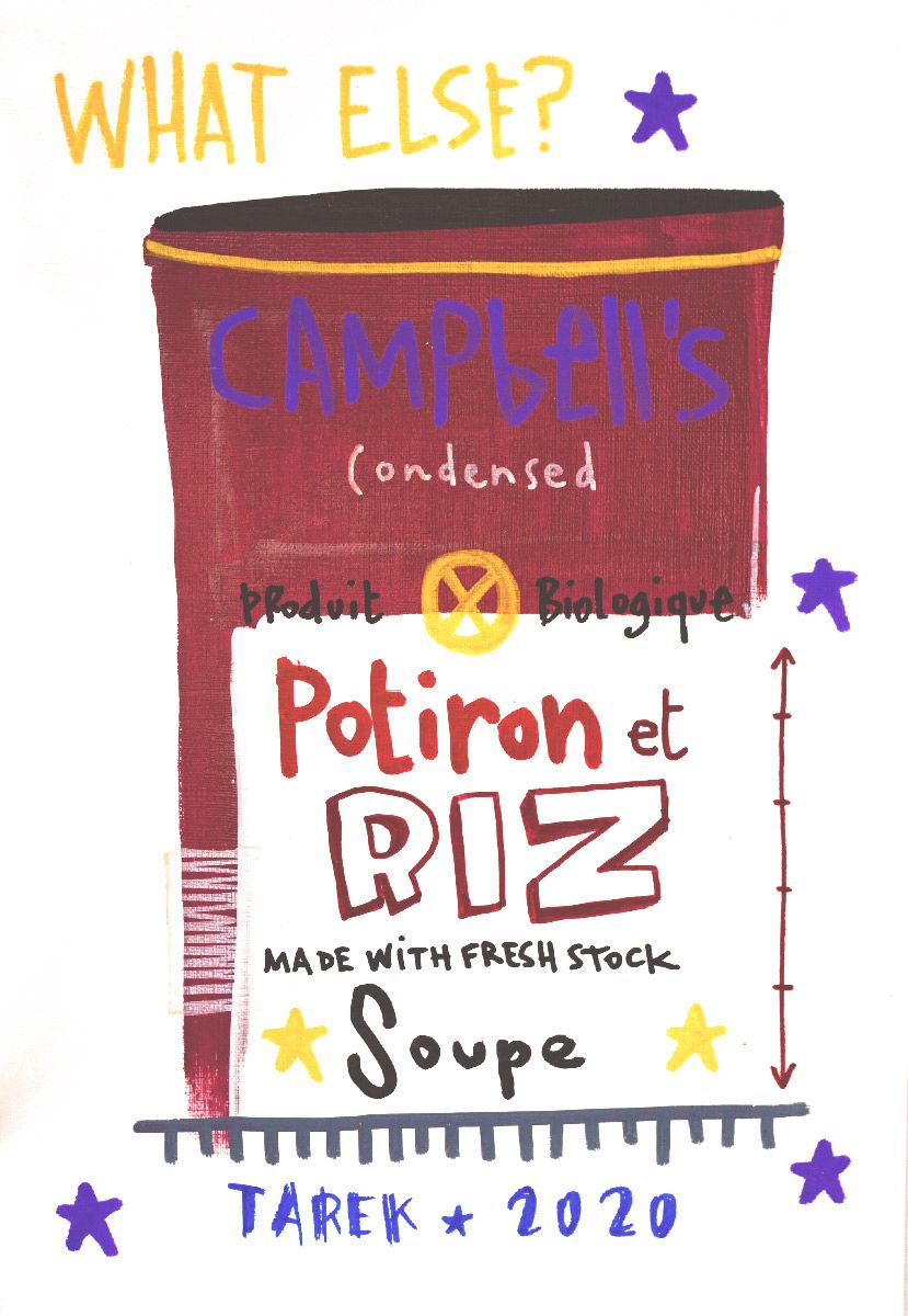 Dessin de TAREK a pour titre Campbell's Potiron et Riz style graphique dim : TAREKprix:135