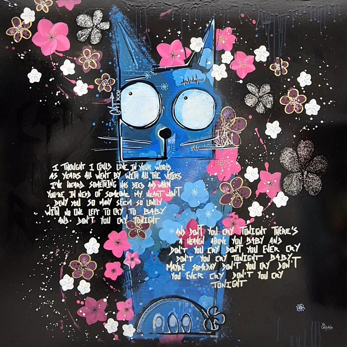 Tableau de Stephanie Godann a pour titre Cats N'Roses style street art dim : Stephanie Godannprix:1100